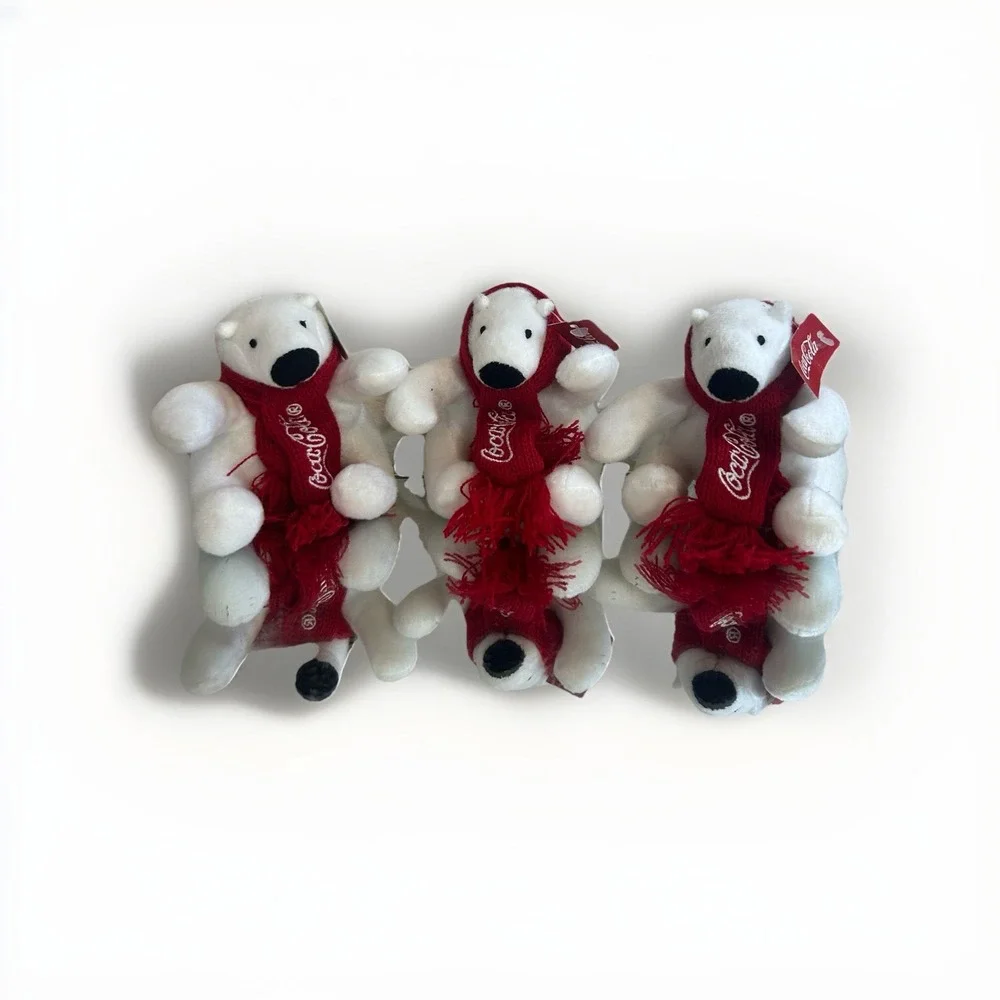 3x Coca Cola Coke  Plush Polar Bears w/ Holiday Red Scarf 4